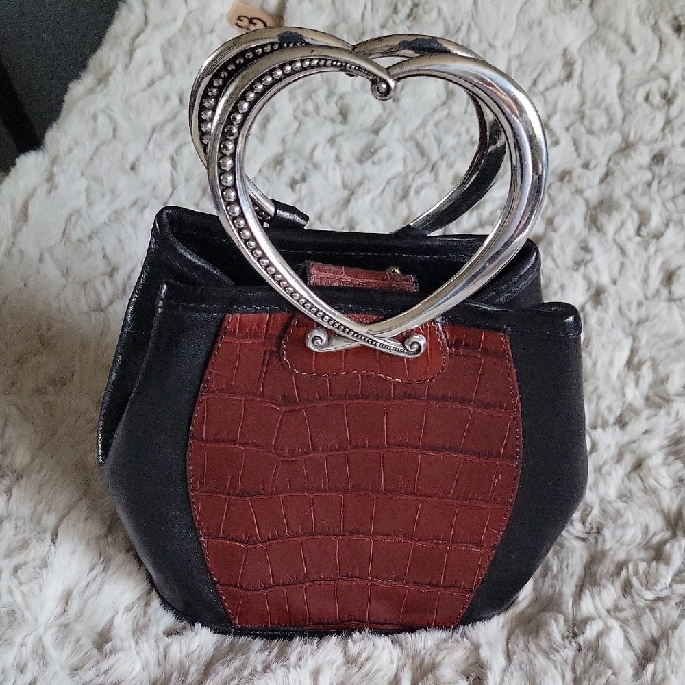 Brighton Black and Brown Shoulder Bag with Heart Handle